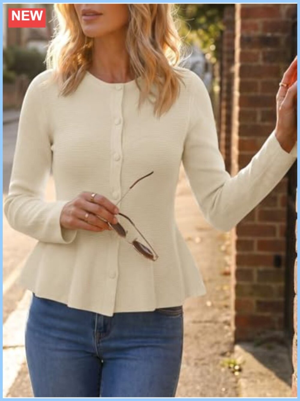 Peplum Cardigan Ruffle Hem Button Down Knit Sweater - Picture 4 of 6